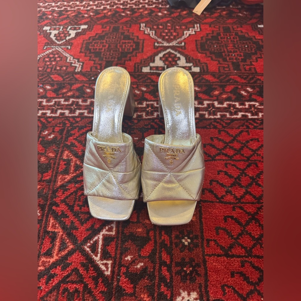 Prada Quilted Leather Block-Heel Slide Sandals 38.5 - Picture 3 of 11